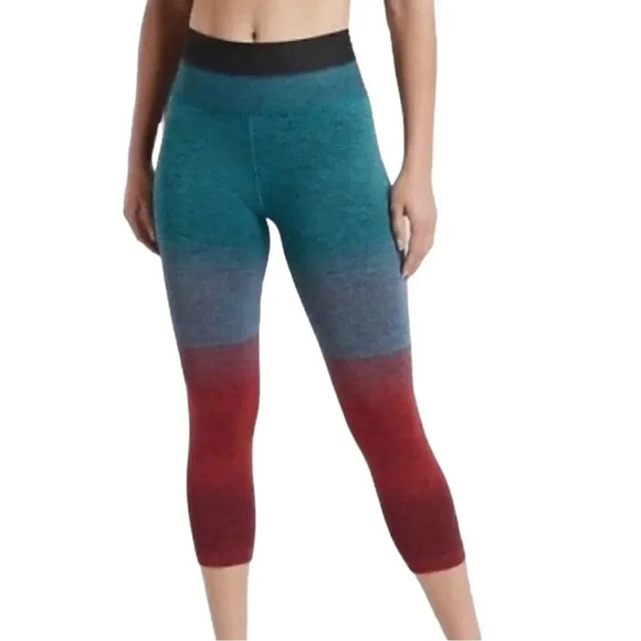 ATHLETA Relay Capri Gradient Ombre Multi Red Blue Activewear Workout Legging - Picture 2 of 13